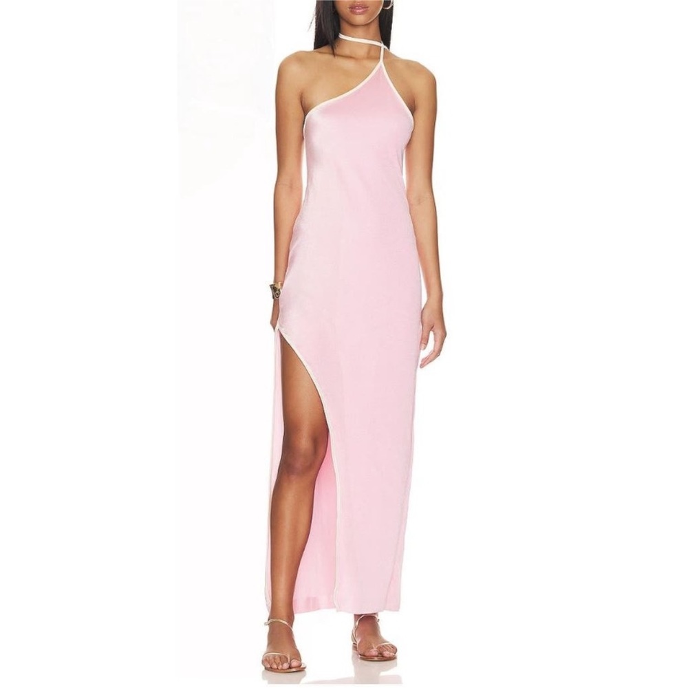 Baobab Anna One Shoulder Maxi Dress with Slit in Baby Pink